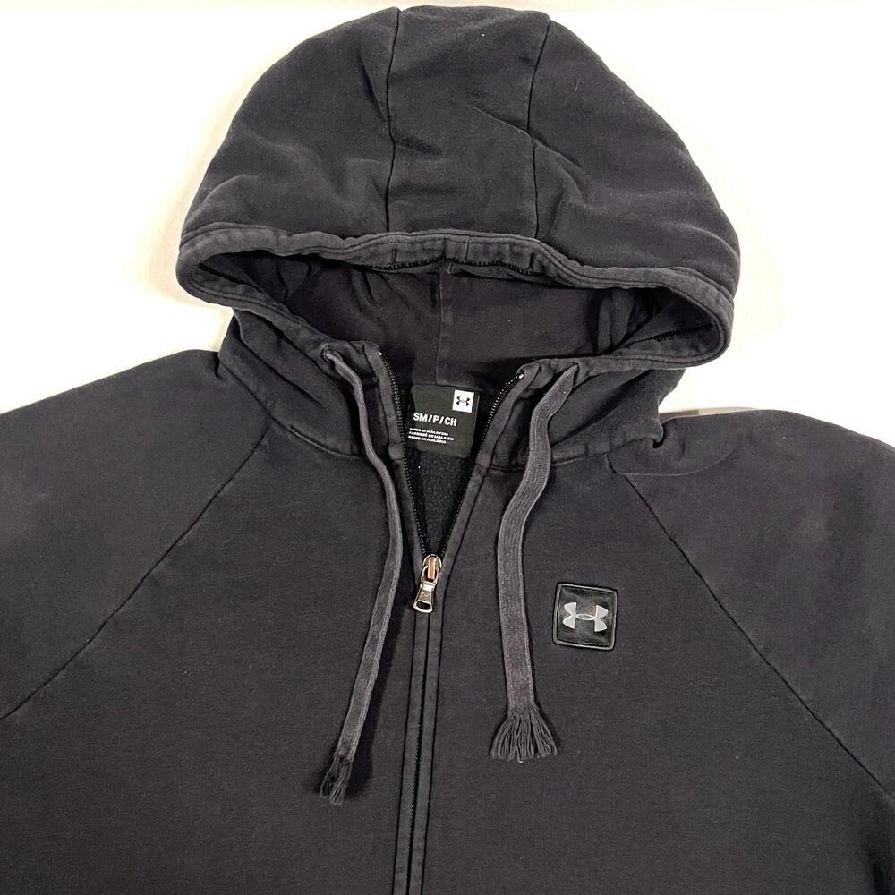 Under Armour Hoodie Sweatshirt Mens Sz S Black Full Zip Fleece Raglan 1320737 - Picture 2 of 11